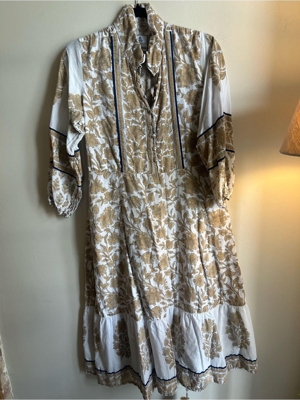 SUE SARTOR Flounce Dress | Chino/Navy Vintage Lily - Size L